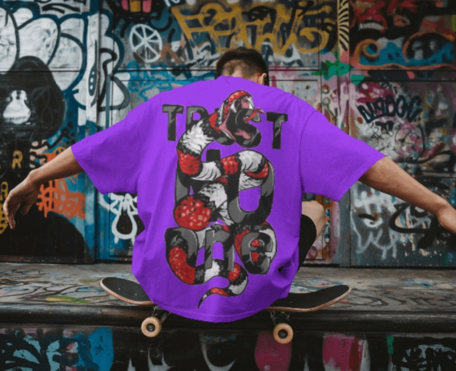 front and back print oversized tee -"trust no one - snake"