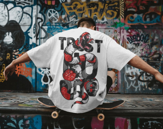 front and back print oversized tee -"trust no one - snake"